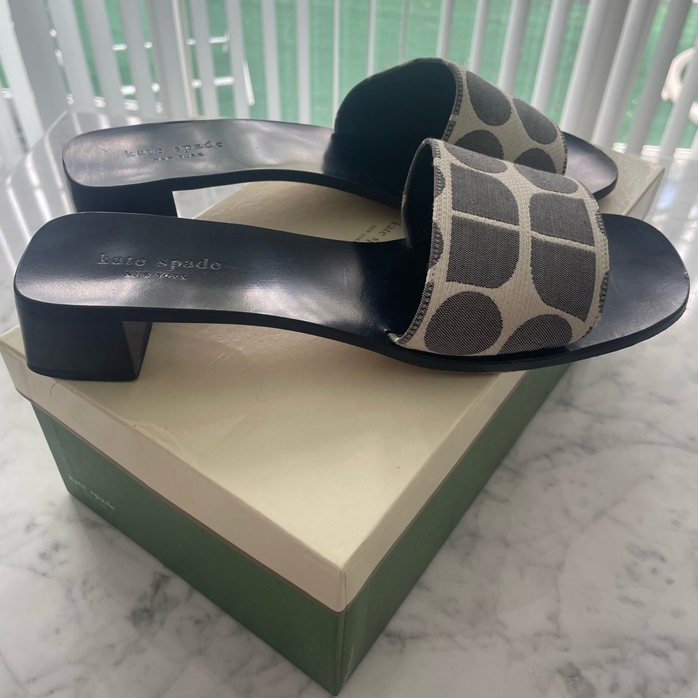 Kate Spade sandals with cream and grey KS logo